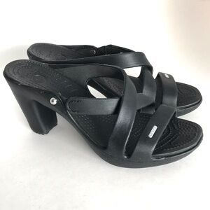 CROCS Cyprus IV Black Block Heeled Slip On Sandals (10)